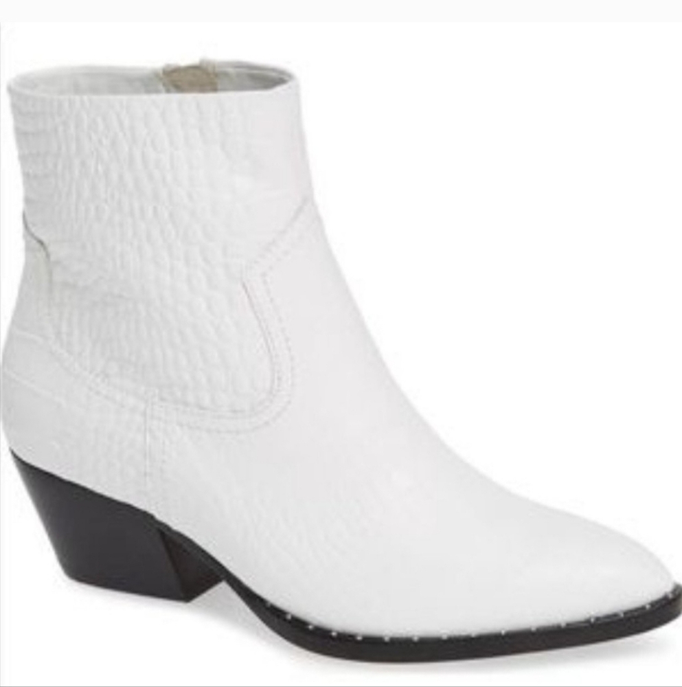 Something Navy Wesley White Embossed Croc Leather Ankle Boots